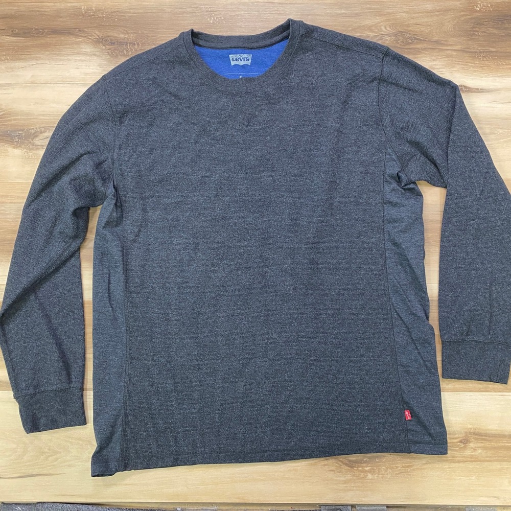 Levis Waffle Knit Shirt XL Thermal Long Sleeve Crewneck Cotton Blend Gray